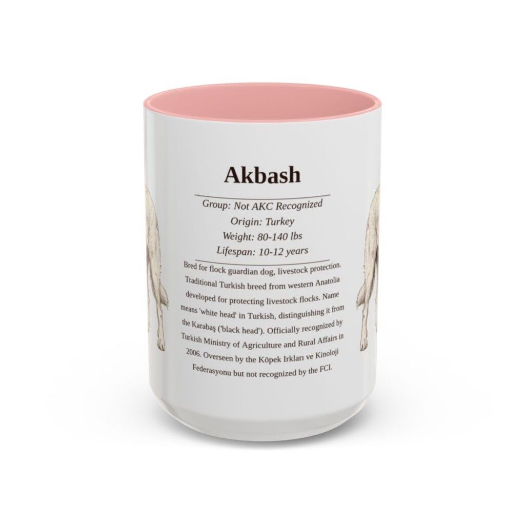 15oz Akbash Mug, Illustrated Dog Breed Facts Coffee Mug, Vintage Dog Keepsake Gift