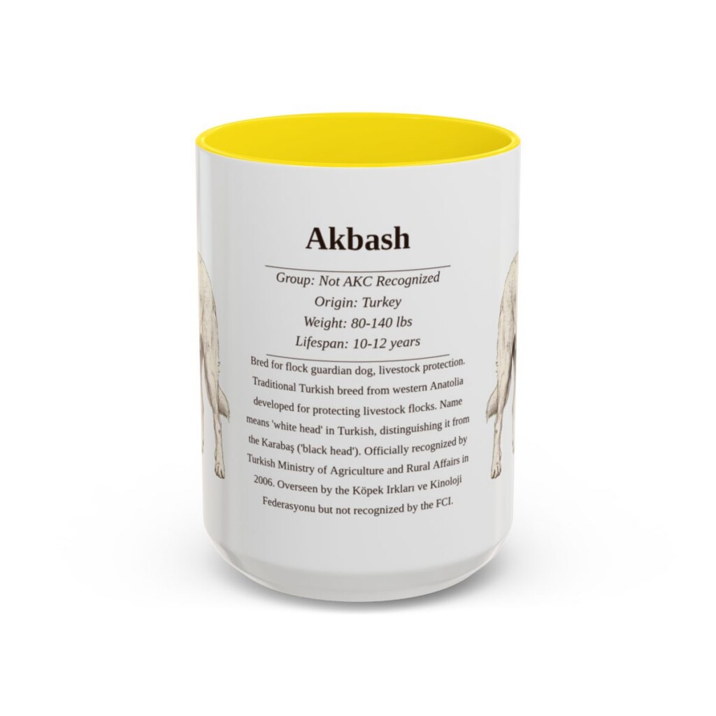 15oz Akbash Mug, Illustrated Dog Breed Facts Coffee Mug, Vintage Dog Keepsake Gift