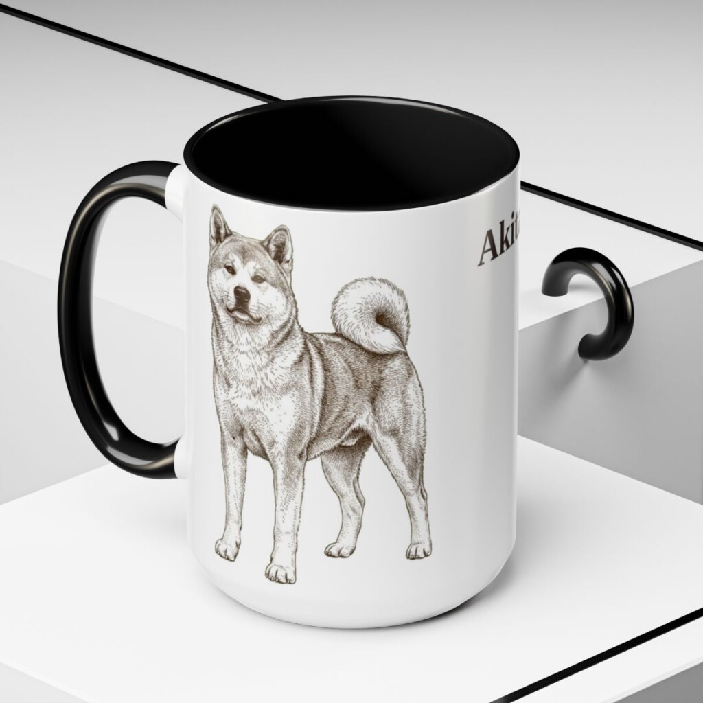 akita-mug-black-context-2-1 15oz Akita Mug, Vintage Dog Portrait Coffee Mug, Dog Lover Gift