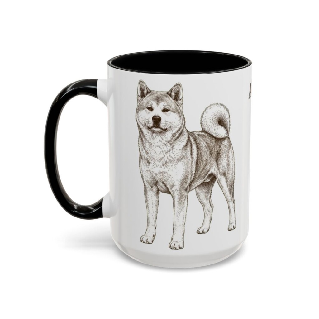 akita-mug-black-left-1 15oz Akita Mug, Vintage Dog Portrait Coffee Mug, Dog Lover Gift