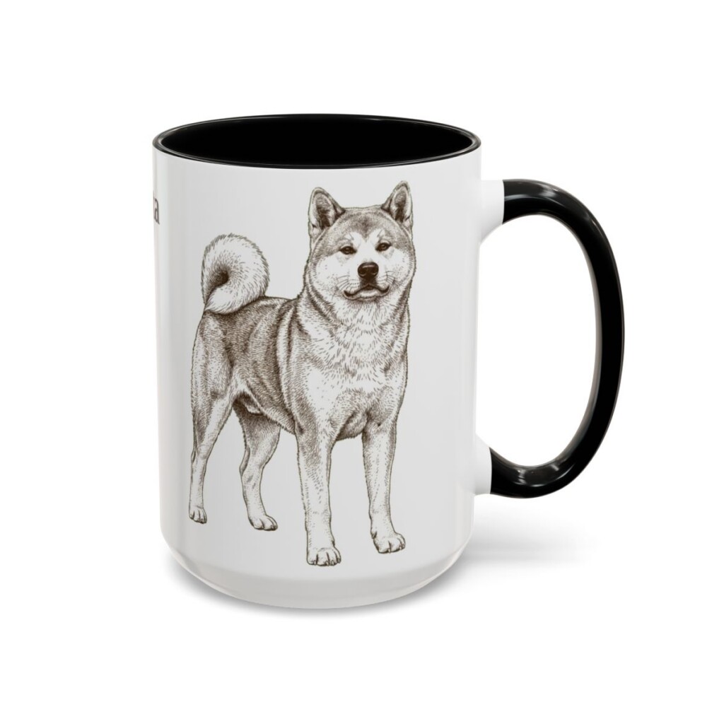 akita-mug-black-right-1 15oz Akita Mug, Vintage Dog Portrait Coffee Mug, Dog Lover Gift