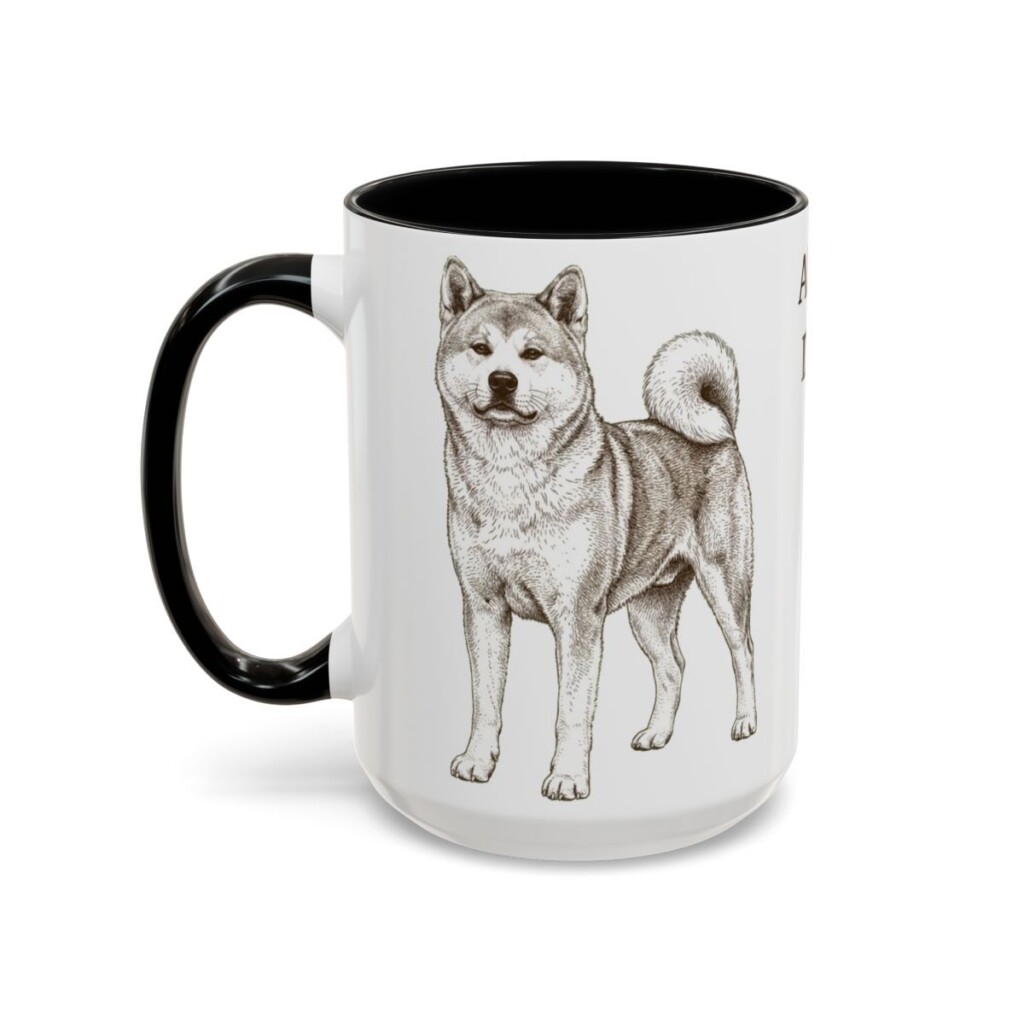 15oz Akita Dog Dad Mug, Vintage Sketch Coffee Mug, Dog Dad Gift