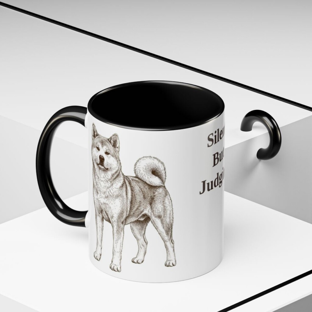 akita-mug-humor-black-context-2-1 11oz Funny Akita Mug, Silent But Judging, Vintage Dog Coffee Mug, Dog Lover Gift