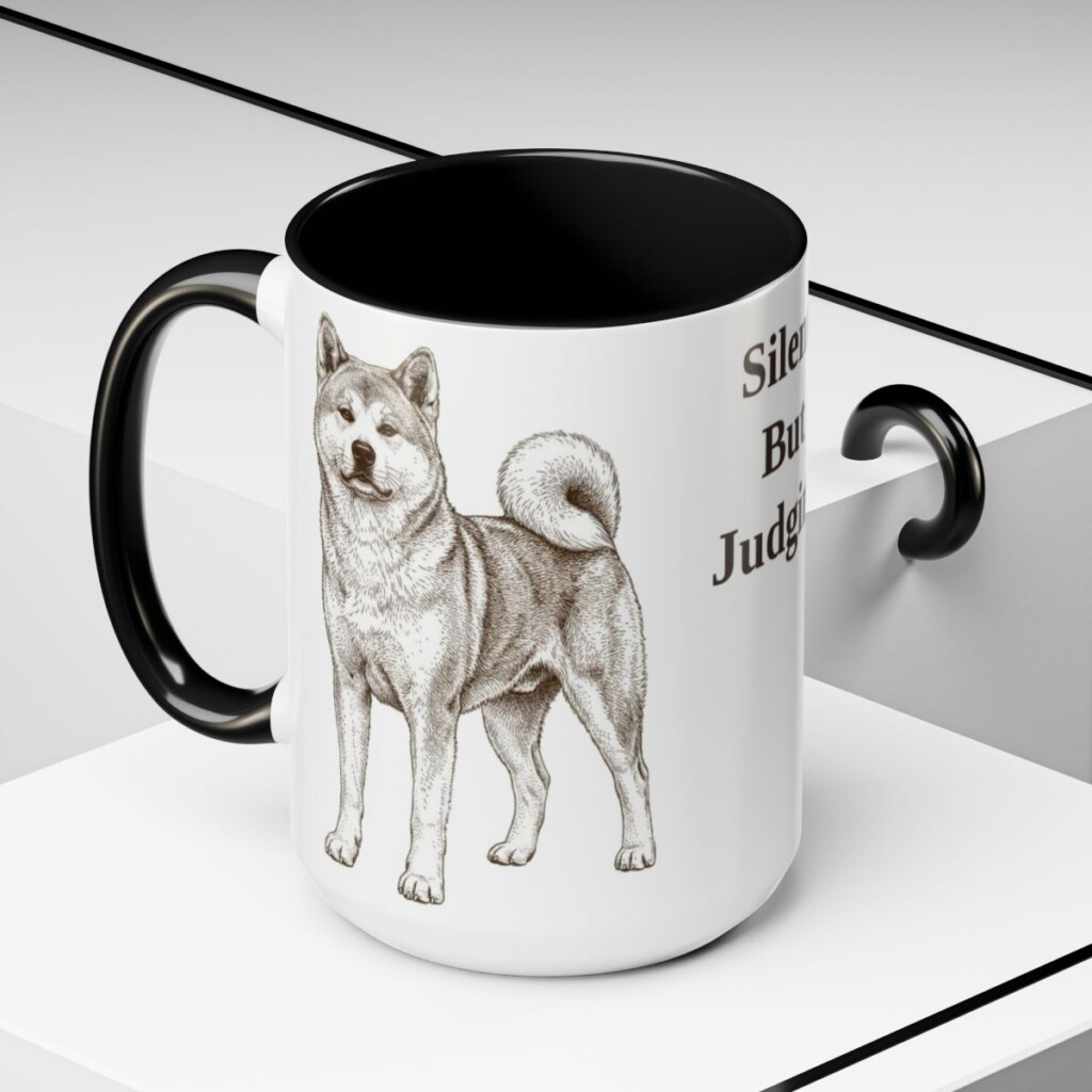 15oz Funny Akita Mug, Silent But Judging, Vintage Dog Coffee Mug, Dog Lover Gift