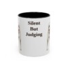 akita-mug-humor-black-front-1 11oz Funny Akita Mug, Silent But Judging, Vintage Dog Coffee Mug, Dog Lover Gift