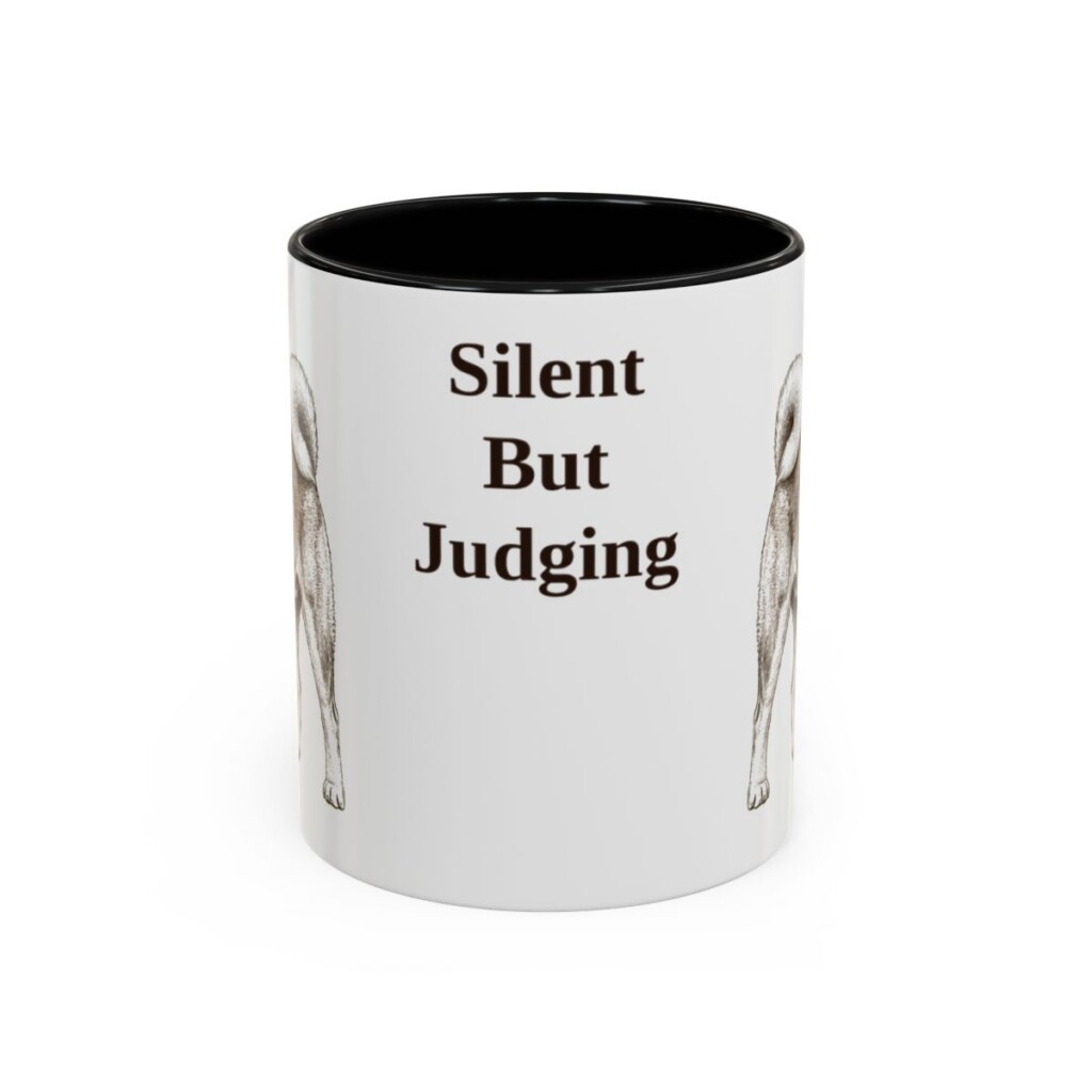 akita-mug-humor-black-front-1 11oz Funny Akita Mug, Silent But Judging, Vintage Dog Coffee Mug, Dog Lover Gift