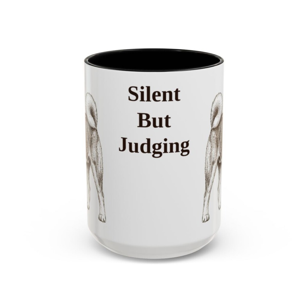 15oz Funny Akita Mug, Silent But Judging, Vintage Dog Coffee Mug, Dog Lover Gift