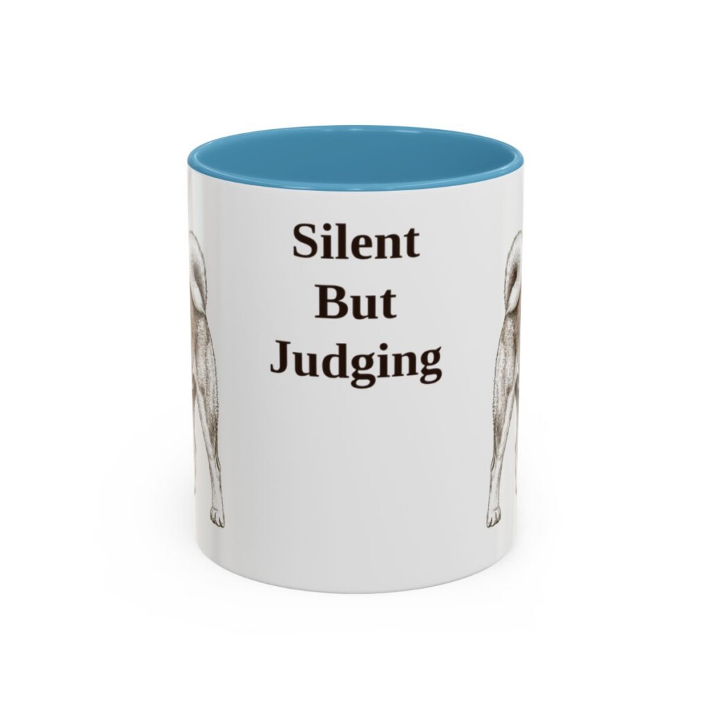 akita-mug-humor-light-blue-1 11oz Funny Akita Mug, Silent But Judging, Vintage Dog Coffee Mug, Dog Lover Gift