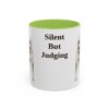 akita-mug-humor-light-green-1 11oz Funny Akita Mug, Silent But Judging, Vintage Dog Coffee Mug, Dog Lover Gift