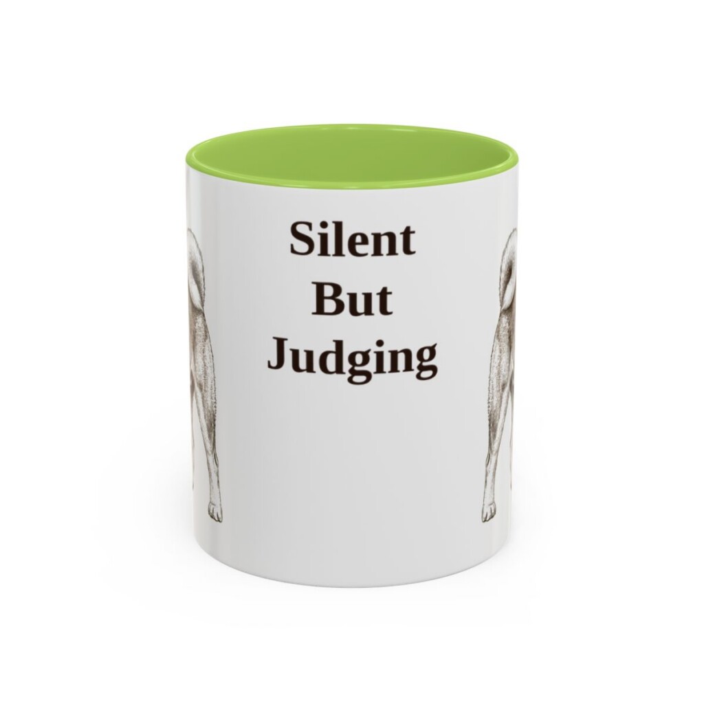 akita-mug-humor-light-green-1 11oz Funny Akita Mug, Silent But Judging, Vintage Dog Coffee Mug, Dog Lover Gift