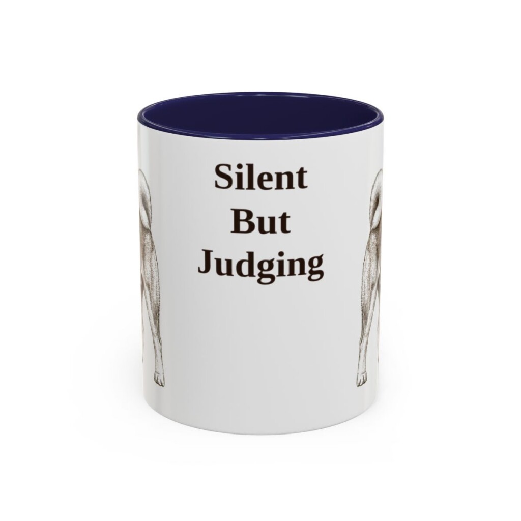 akita-mug-humor-navy-1 11oz Funny Akita Mug, Silent But Judging, Vintage Dog Coffee Mug, Dog Lover Gift