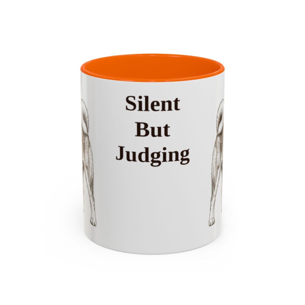 akita-mug-humor-orange-1 11oz Funny Akita Mug, Silent But Judging, Vintage Dog Coffee Mug, Dog Lover Gift