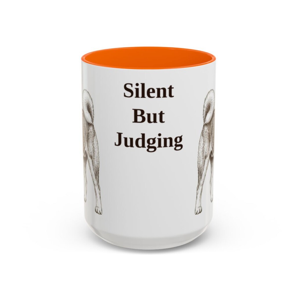 15oz Funny Akita Mug, Silent But Judging, Vintage Dog Coffee Mug, Dog Lover Gift