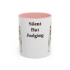 akita-mug-humor-pink-1 11oz Funny Akita Mug, Silent But Judging, Vintage Dog Coffee Mug, Dog Lover Gift