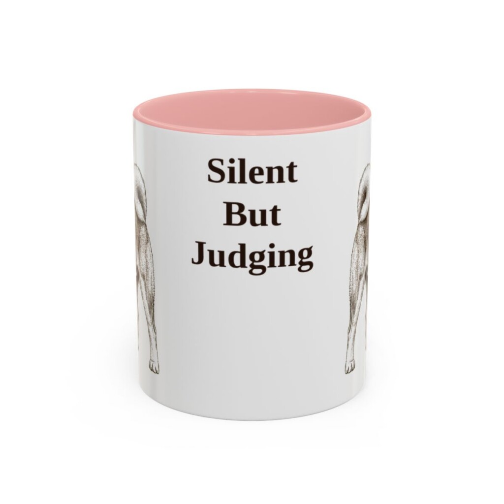 akita-mug-humor-pink-1 11oz Funny Akita Mug, Silent But Judging, Vintage Dog Coffee Mug, Dog Lover Gift