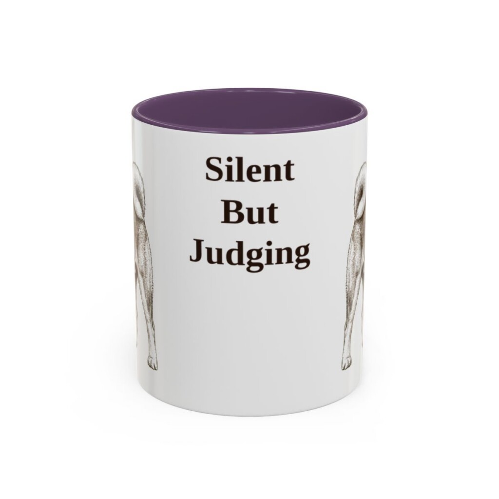 akita-mug-humor-purple-1 11oz Funny Akita Mug, Silent But Judging, Vintage Dog Coffee Mug, Dog Lover Gift