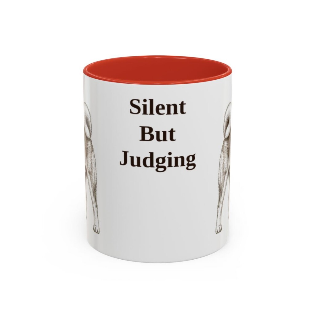 akita-mug-humor-red-1 11oz Funny Akita Mug, Silent But Judging, Vintage Dog Coffee Mug, Dog Lover Gift