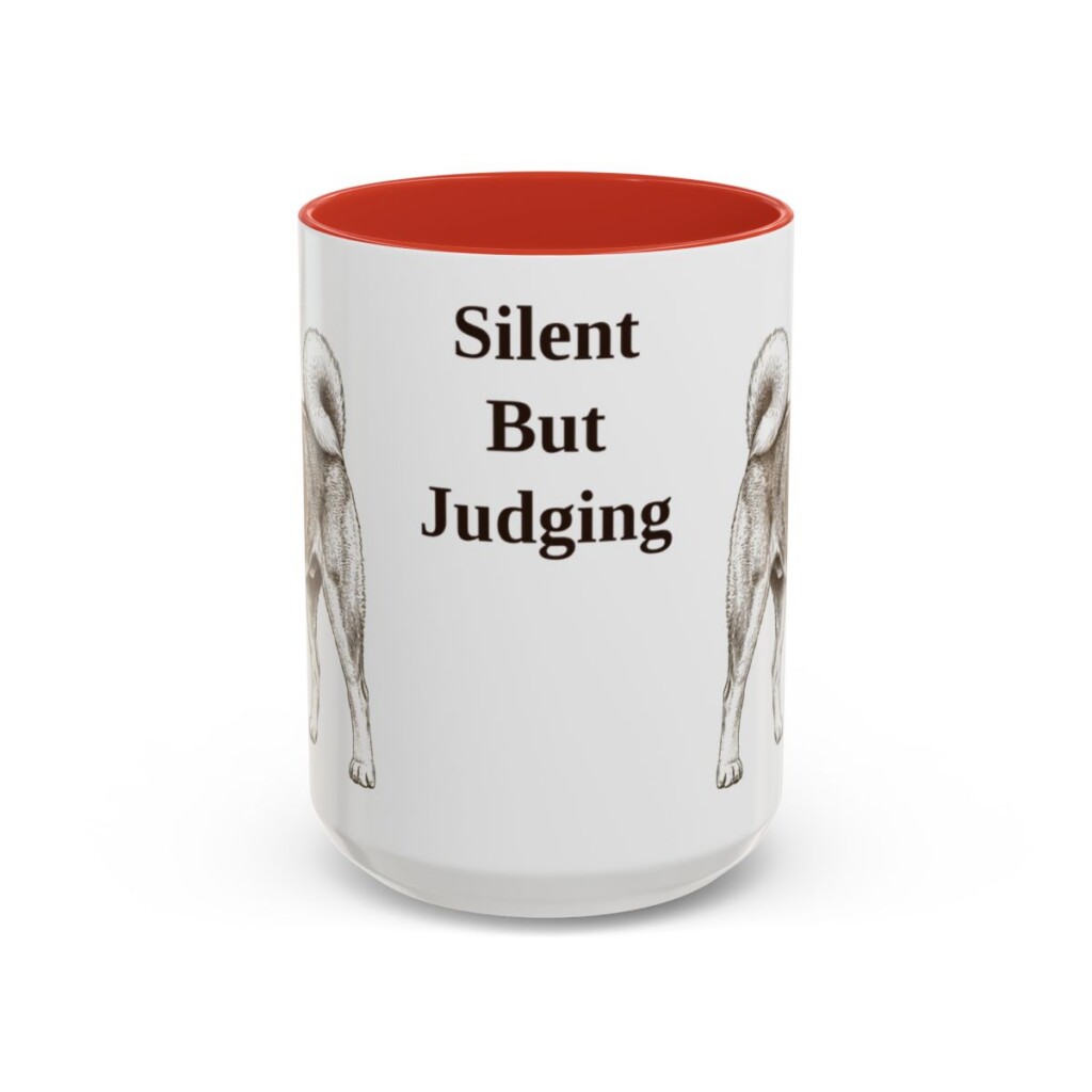 15oz Funny Akita Mug, Silent But Judging, Vintage Dog Coffee Mug, Dog Lover Gift