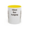 akita-mug-humor-yellow-1 11oz Funny Akita Mug, Silent But Judging, Vintage Dog Coffee Mug, Dog Lover Gift
