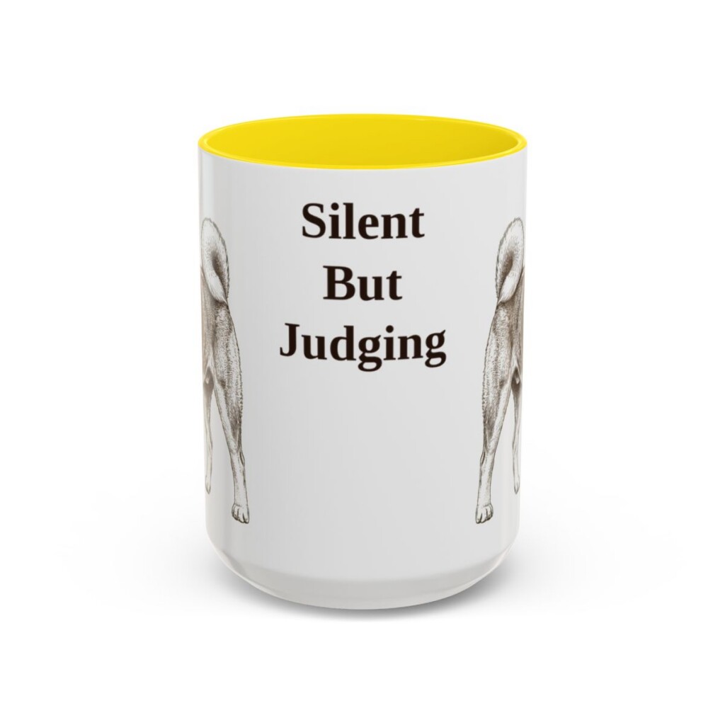 15oz Funny Akita Mug, Silent But Judging, Vintage Dog Coffee Mug, Dog Lover Gift