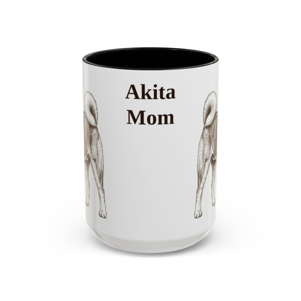 akita-mug-mom-black-front-3 15oz Akita Dog Mom Mug, Vintage Sketch Coffee Mug, Dog Mom Gift
