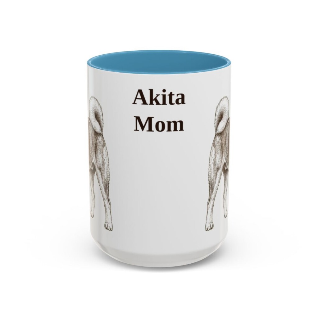 akita-mug-mom-light-blue-3 15oz Akita Dog Mom Mug, Vintage Sketch Coffee Mug, Dog Mom Gift
