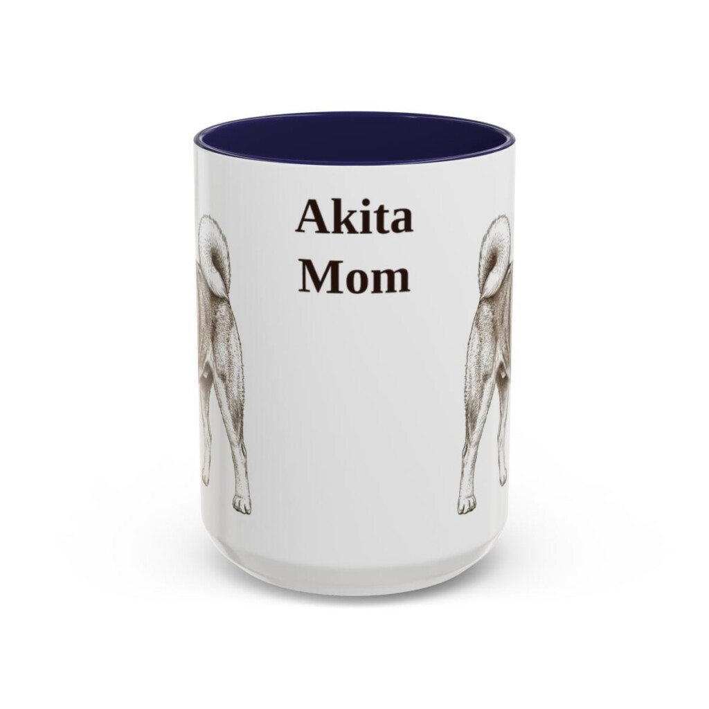 akita-mug-mom-navy-3 15oz Akita Dog Mom Mug, Vintage Sketch Coffee Mug, Dog Mom Gift