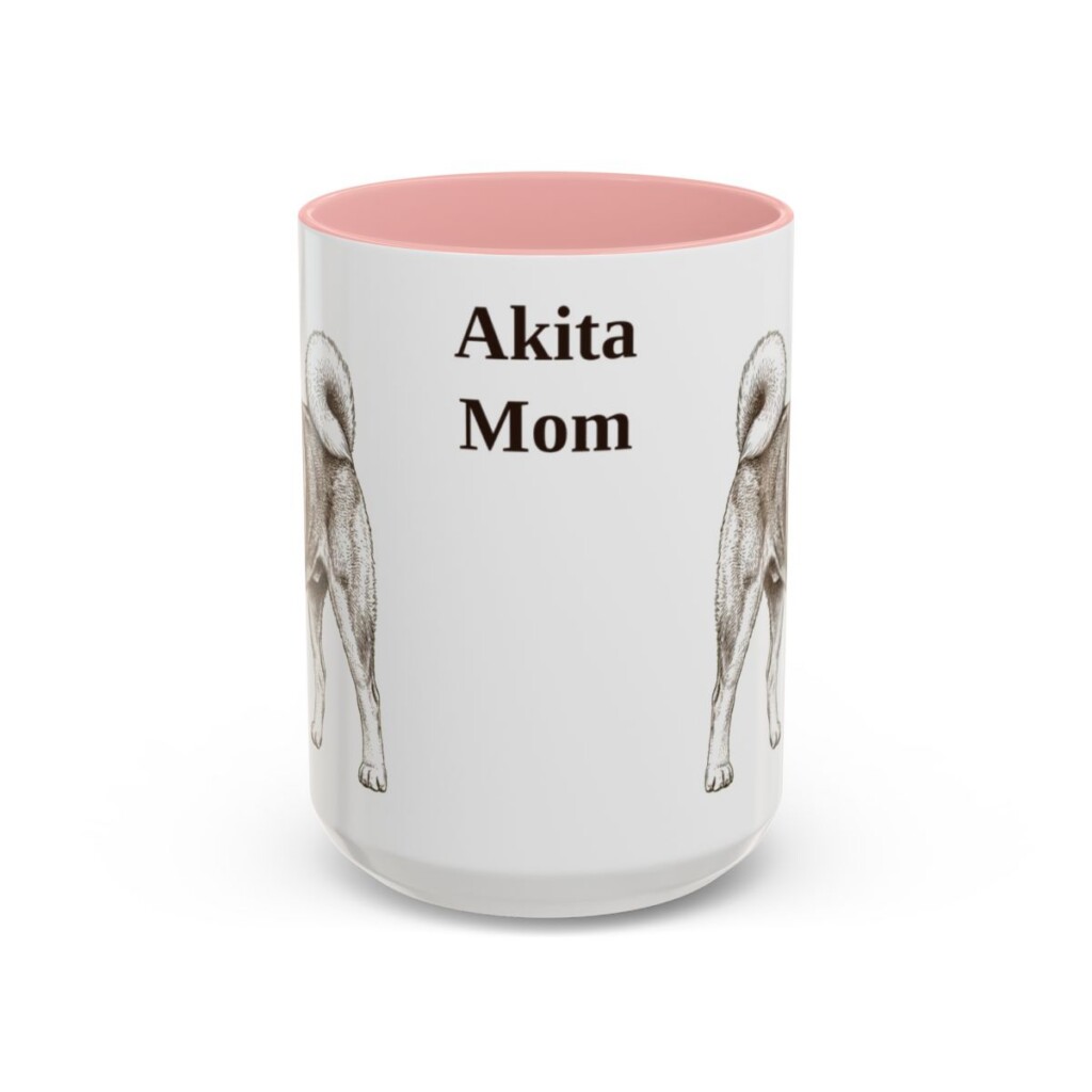 akita-mug-mom-pink-3 15oz Akita Dog Mom Mug, Vintage Sketch Coffee Mug, Dog Mom Gift