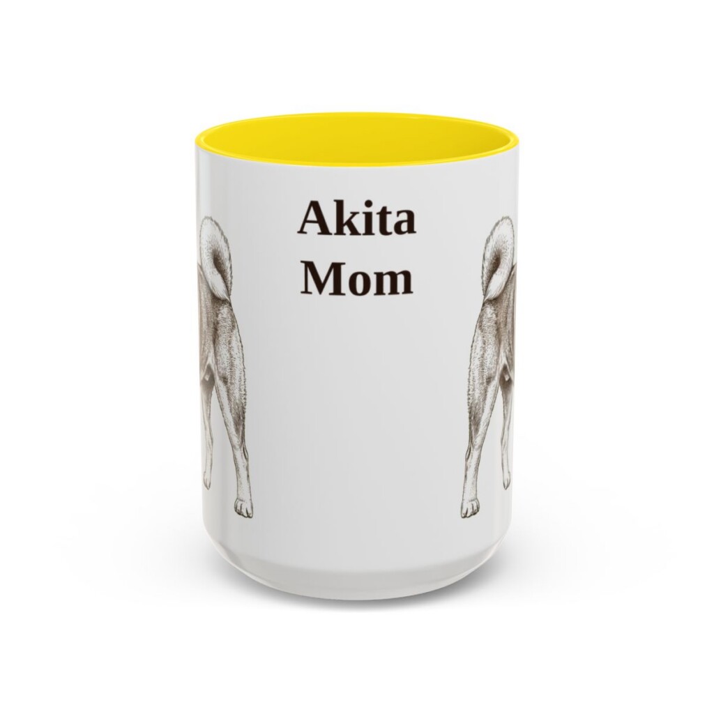 akita-mug-mom-yellow-3 15oz Akita Dog Mom Mug, Vintage Sketch Coffee Mug, Dog Mom Gift