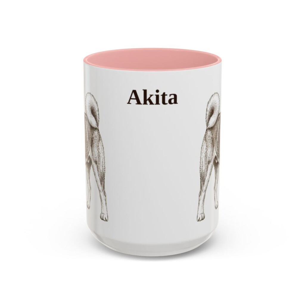 akita-mug-pink-1 15oz Akita Mug, Vintage Dog Portrait Coffee Mug, Dog Lover Gift