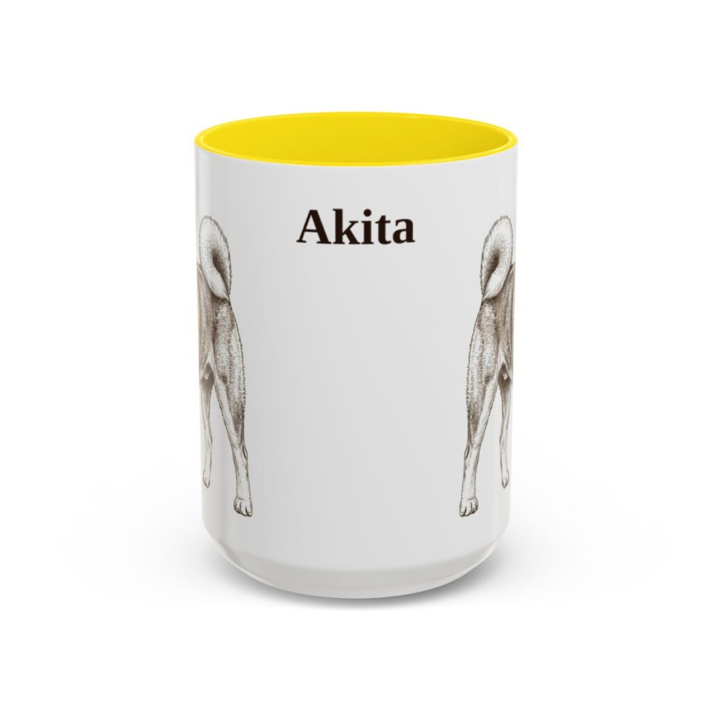 akita-mug-yellow-1 15oz Akita Mug, Vintage Dog Portrait Coffee Mug, Dog Lover Gift