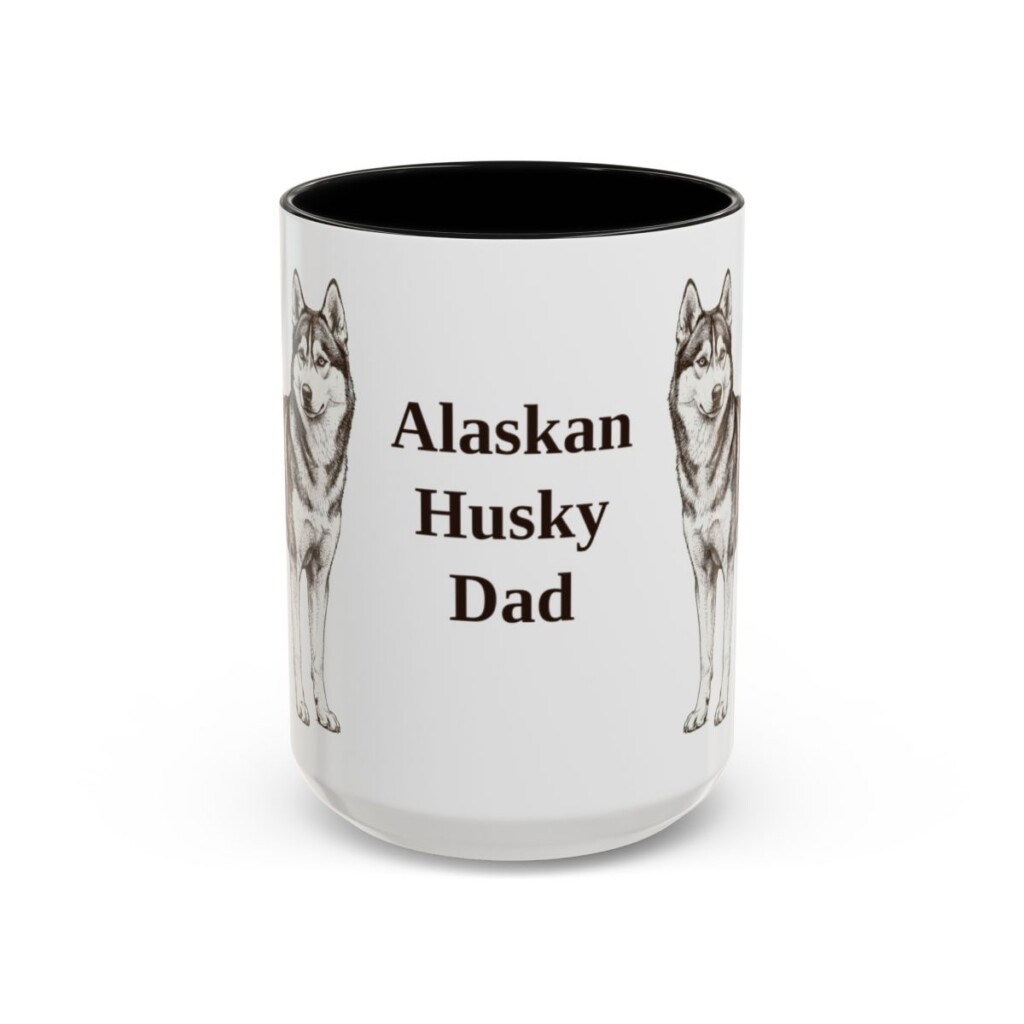 15oz Alaskan Husky Dog Dad Mug, Vintage Sketch Coffee Mug, Dog Dad Gift