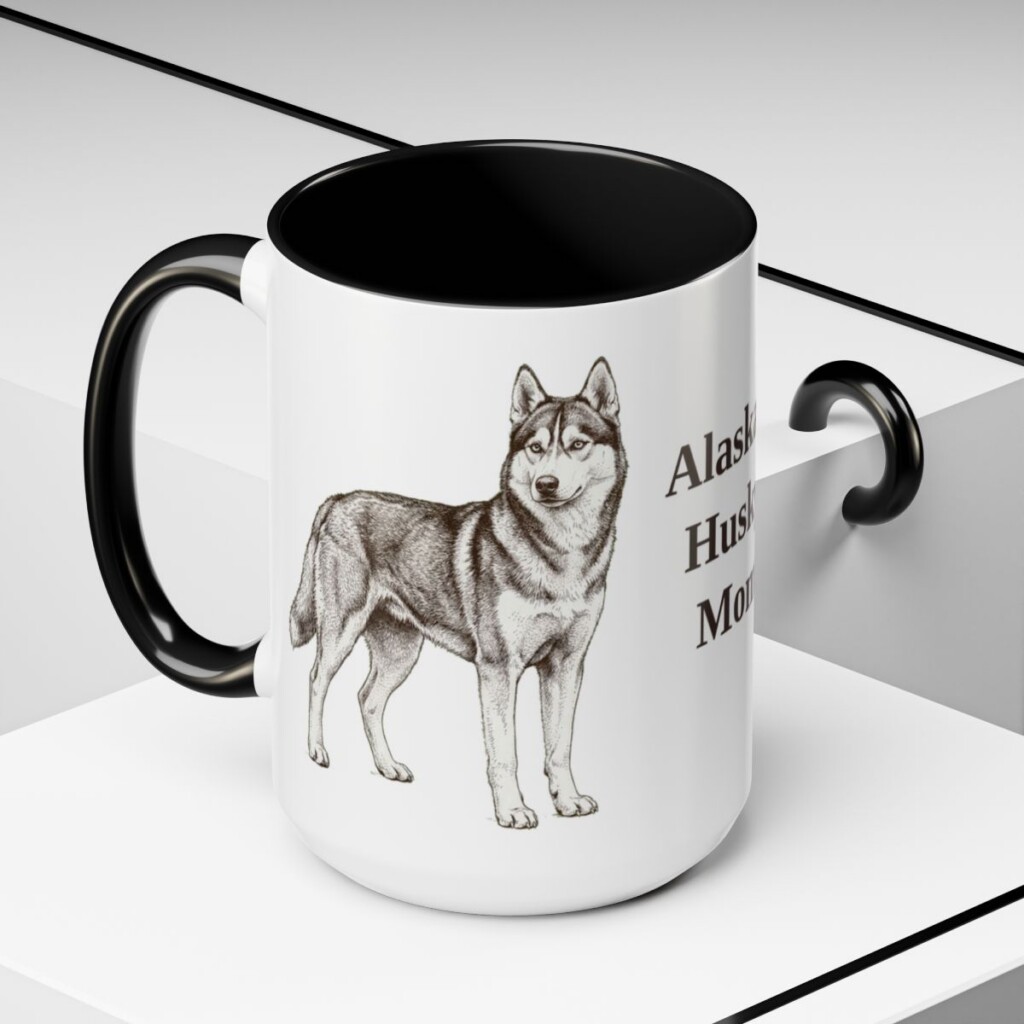 alaskan-husky-mug-mom-black-context-2-3 15oz Alaskan Husky Dog Mom Mug, Vintage Sketch Coffee Mug, Dog Mom Gift