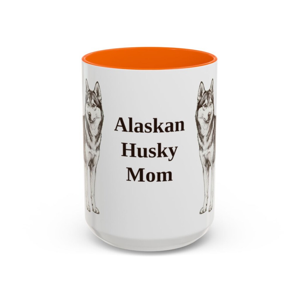 alaskan-husky-mug-mom-orange-3 15oz Alaskan Husky Dog Mom Mug, Vintage Sketch Coffee Mug, Dog Mom Gift