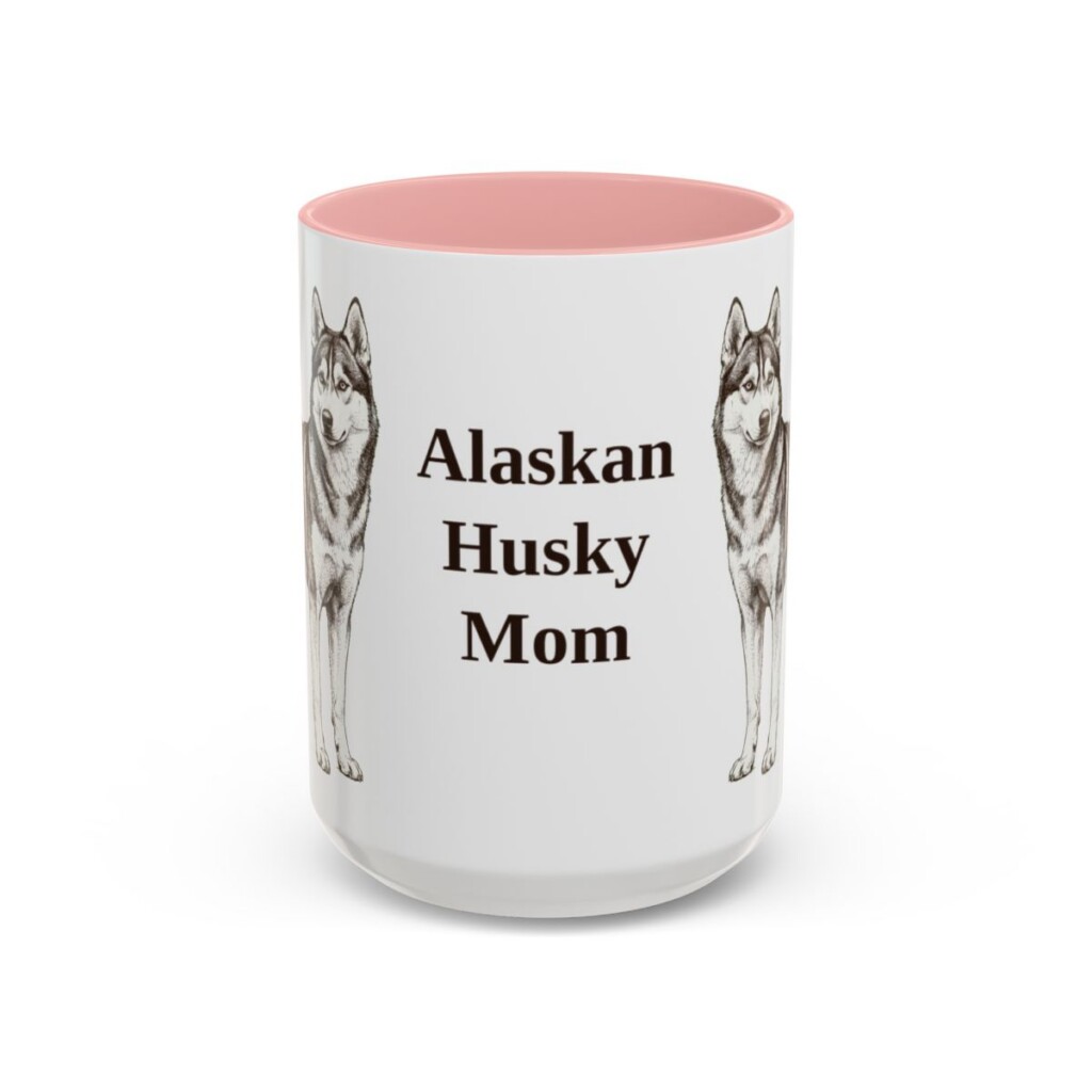 alaskan-husky-mug-mom-pink-3 15oz Alaskan Husky Dog Mom Mug, Vintage Sketch Coffee Mug, Dog Mom Gift