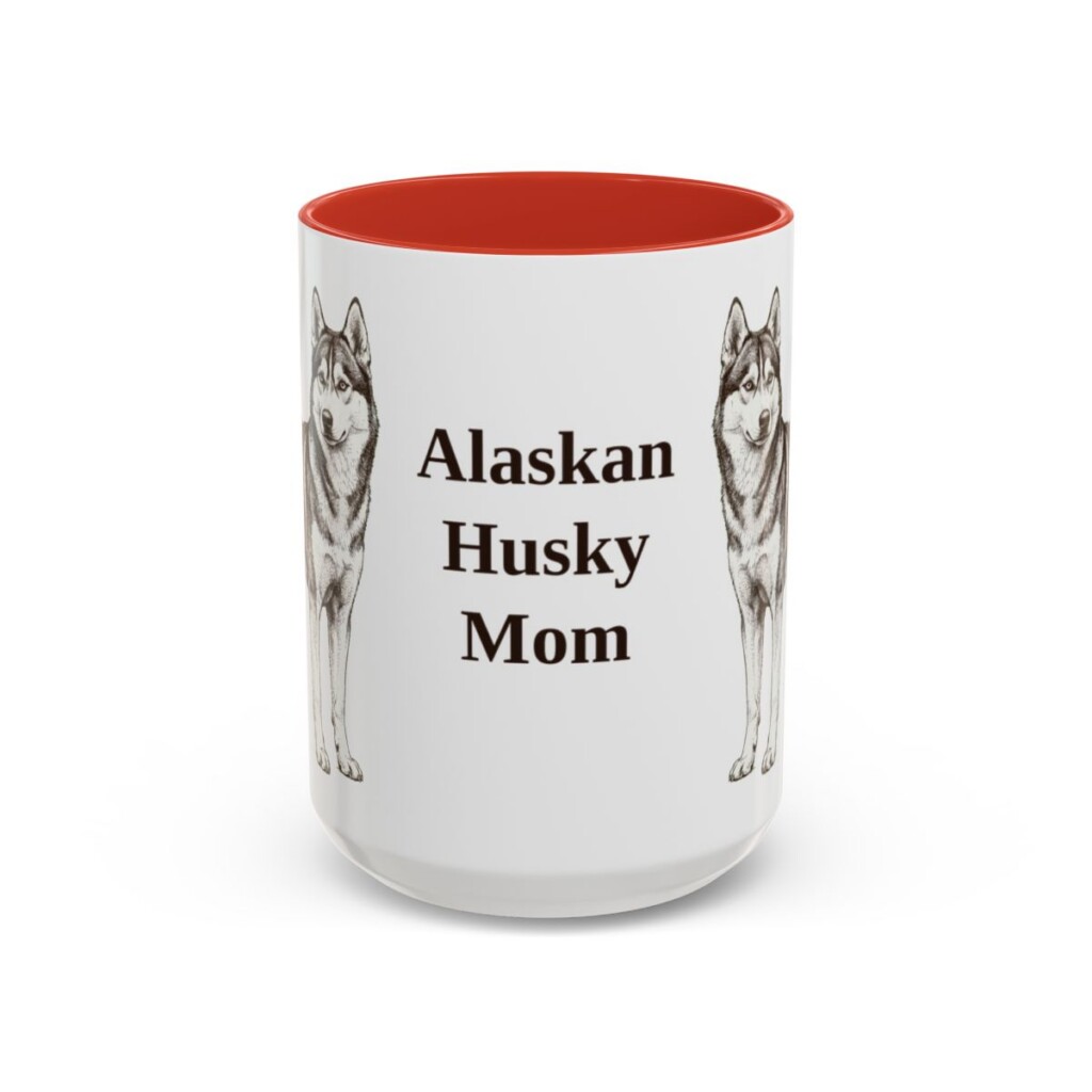 alaskan-husky-mug-mom-red-3 15oz Alaskan Husky Dog Mom Mug, Vintage Sketch Coffee Mug, Dog Mom Gift