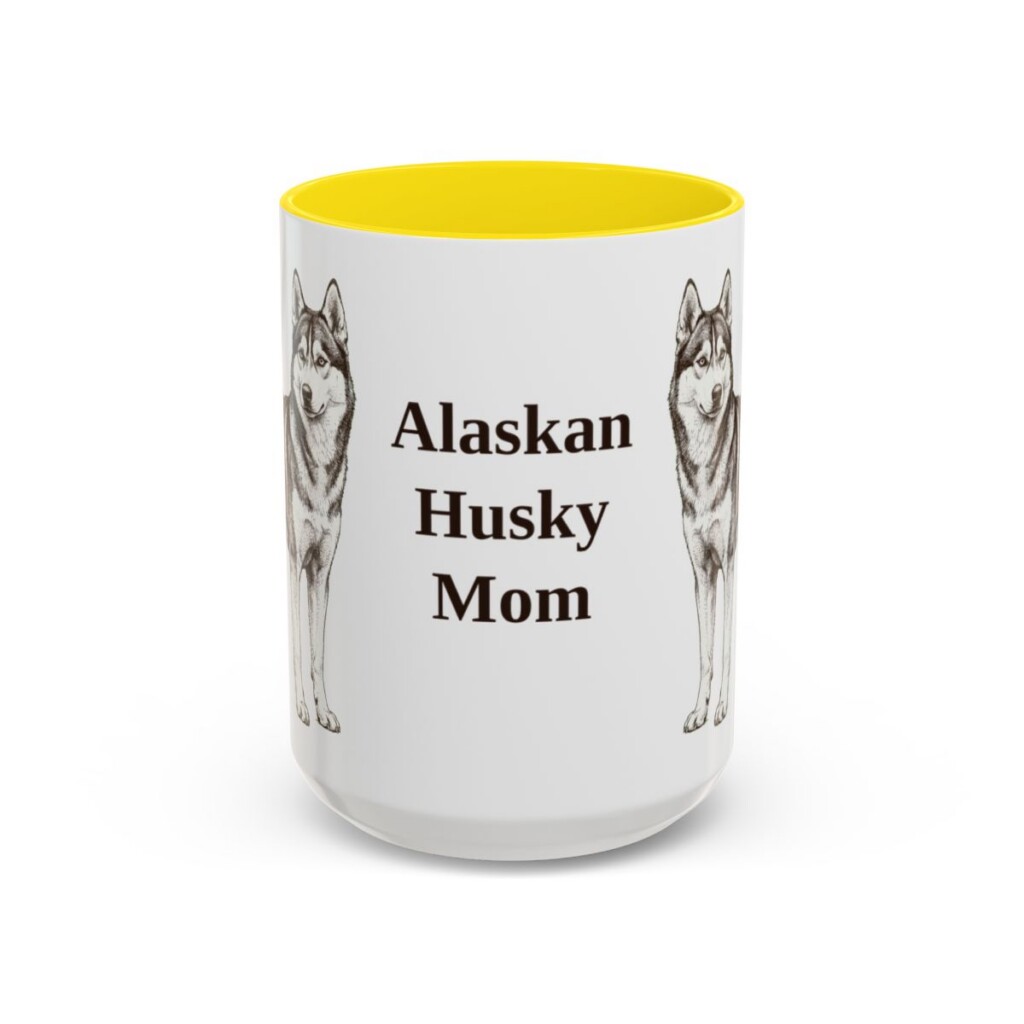 alaskan-husky-mug-mom-yellow-3 15oz Alaskan Husky Dog Mom Mug, Vintage Sketch Coffee Mug, Dog Mom Gift