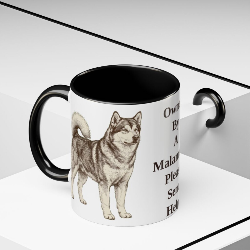 11oz Funny Alaskan Malamute Mug, Owned By A Malamute. Please Send Help., Vintage Dog Coffee Mug, Dog Lover Gift