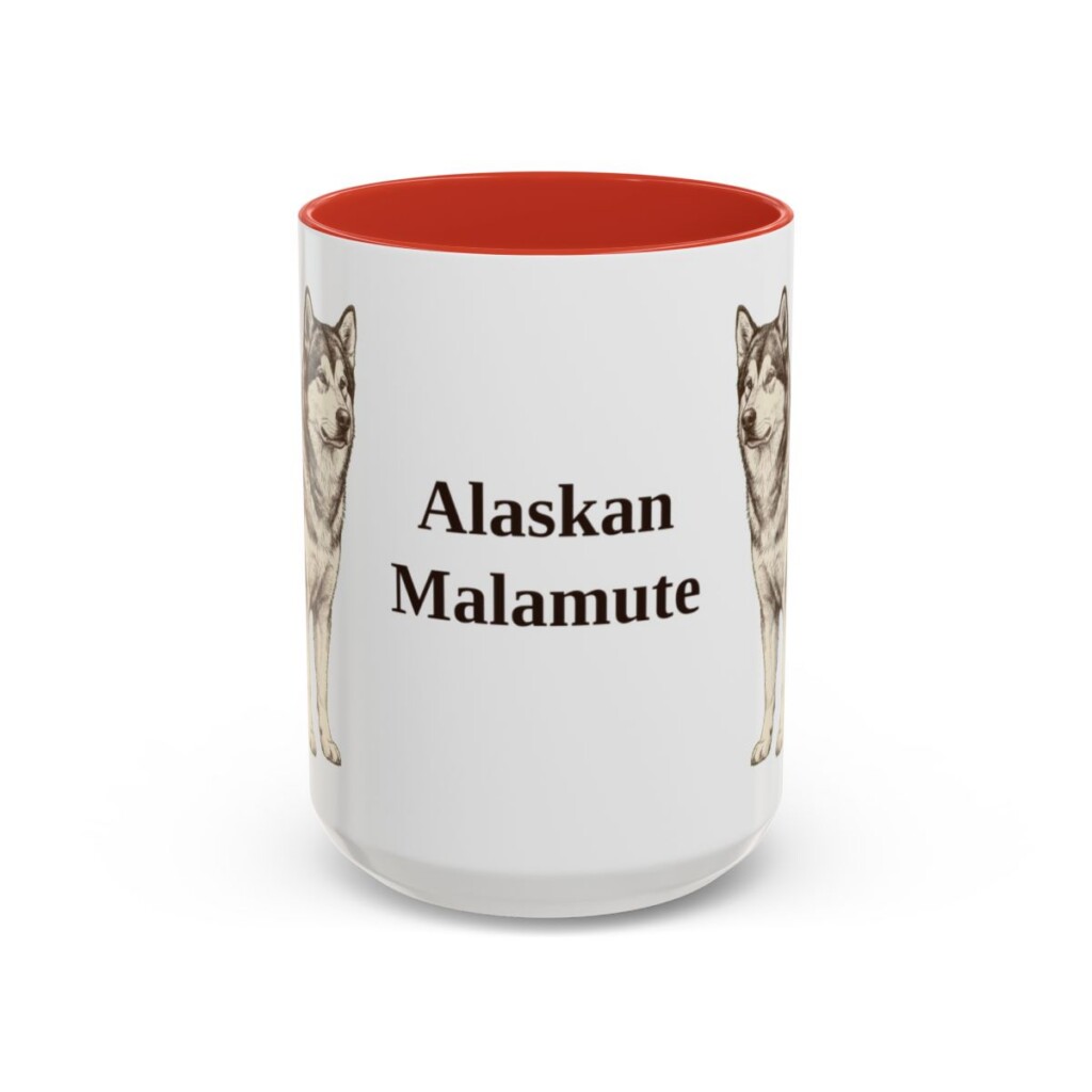 alaskan-malamute-mug-red-3 15oz Alaskan Malamute Mug, Vintage Dog Portrait Coffee Mug, Dog Lover Gift