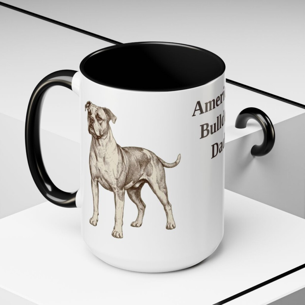 american-bulldog-mug-dad-black-context-2-3 15oz American Bulldog Dog Dad Mug, Vintage Sketch Coffee Mug, Dog Dad Gift