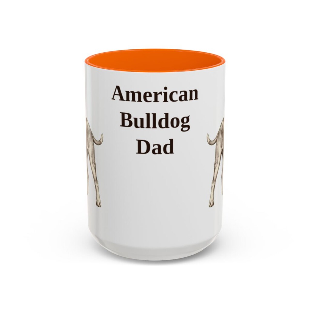 american-bulldog-mug-dad-orange-3 15oz American Bulldog Dog Dad Mug, Vintage Sketch Coffee Mug, Dog Dad Gift