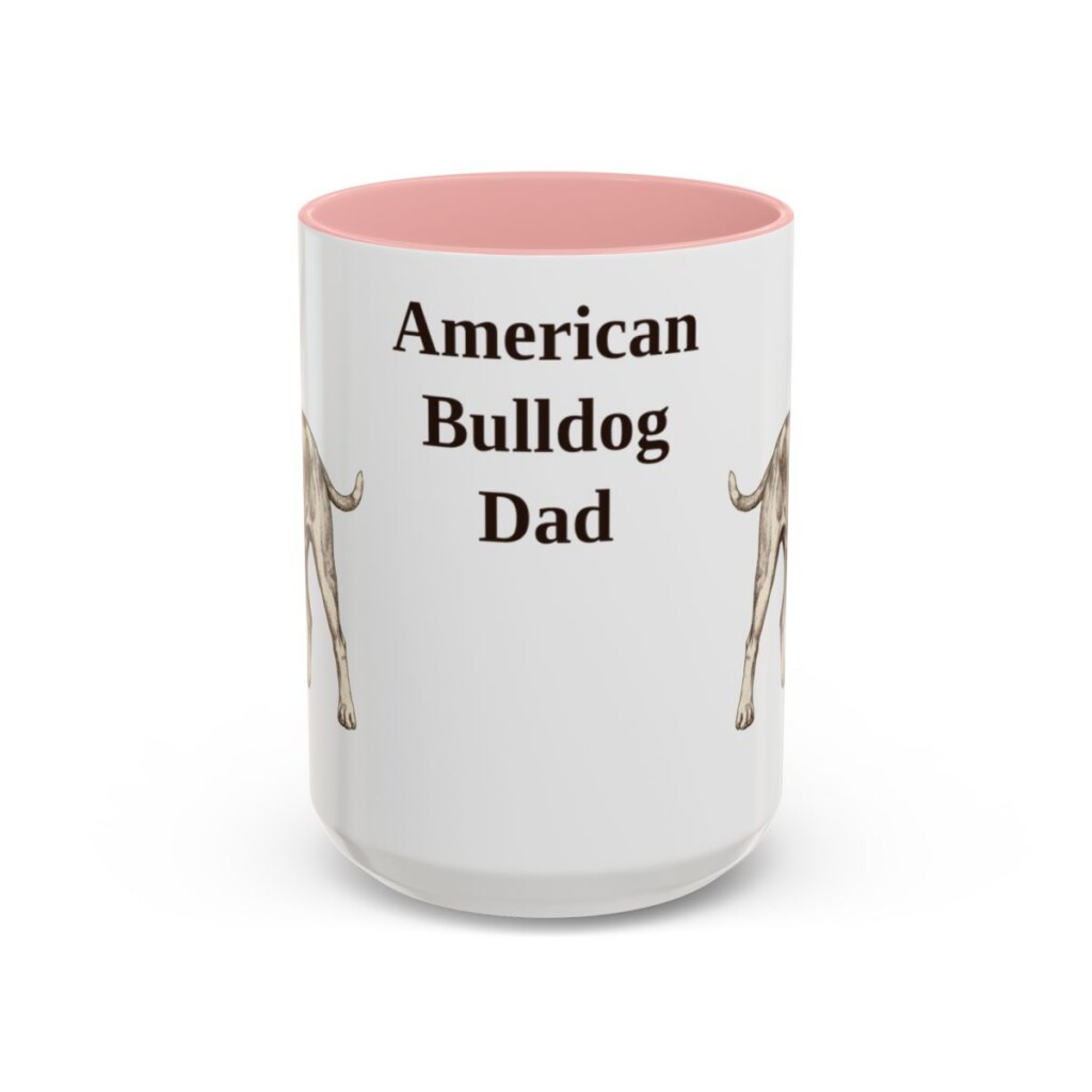 american-bulldog-mug-dad-pink-3 15oz American Bulldog Dog Dad Mug, Vintage Sketch Coffee Mug, Dog Dad Gift