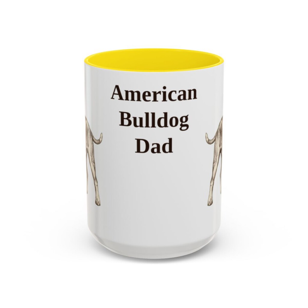 american-bulldog-mug-dad-yellow-3 15oz American Bulldog Dog Dad Mug, Vintage Sketch Coffee Mug, Dog Dad Gift