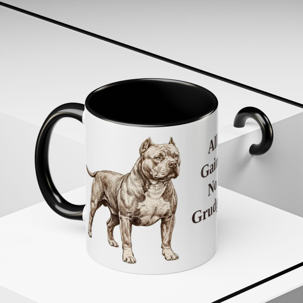 american-bully-mug-humor-black-context-2-1 11oz Funny American Bully Mug, All Gains No Grudges, Vintage Dog Coffee Mug, Dog Lover Gift