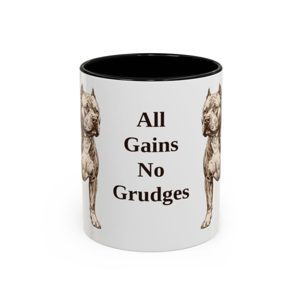 american-bully-mug-humor-black-front-1 11oz Funny American Bully Mug, All Gains No Grudges, Vintage Dog Coffee Mug, Dog Lover Gift