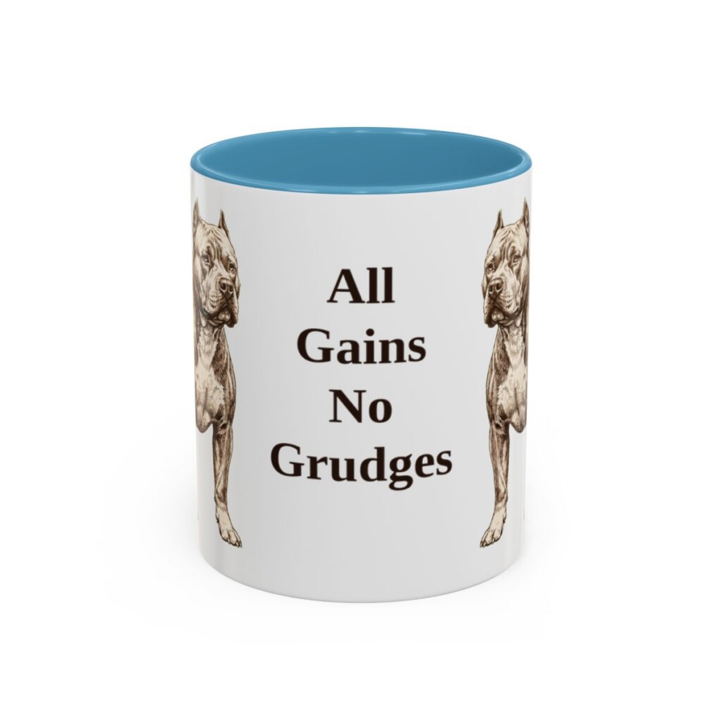 american-bully-mug-humor-light-blue-1 11oz Funny American Bully Mug, All Gains No Grudges, Vintage Dog Coffee Mug, Dog Lover Gift