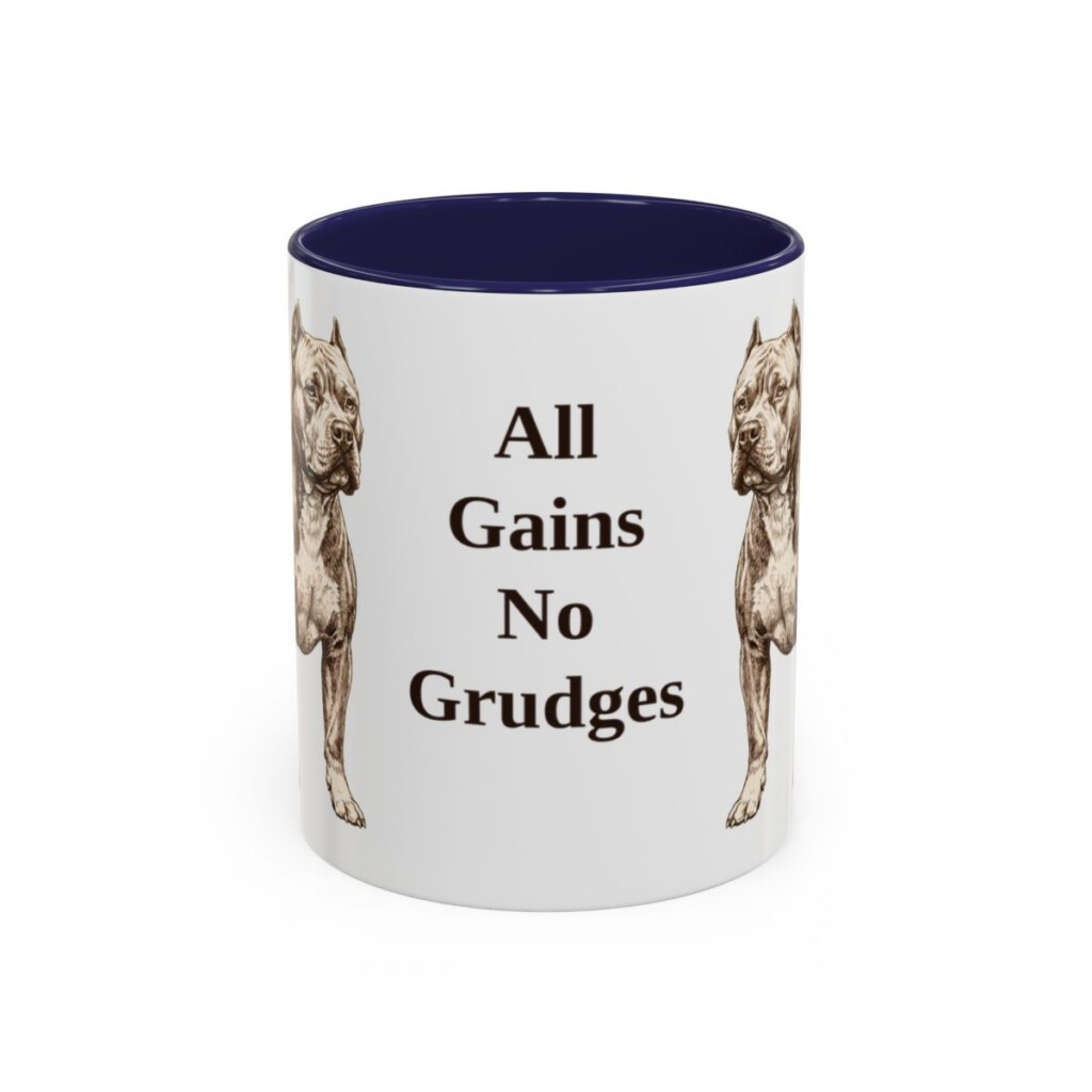 american-bully-mug-humor-navy-1 11oz Funny American Bully Mug, All Gains No Grudges, Vintage Dog Coffee Mug, Dog Lover Gift