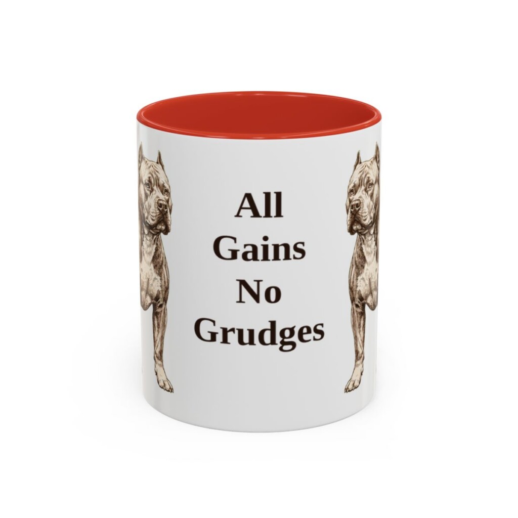 american-bully-mug-humor-red-1 11oz Funny American Bully Mug, All Gains No Grudges, Vintage Dog Coffee Mug, Dog Lover Gift