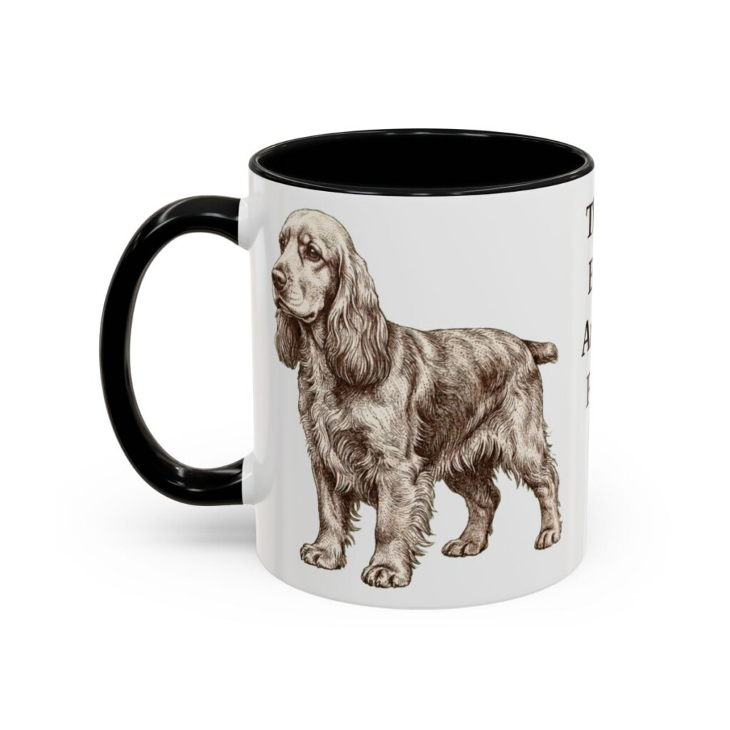 american-cocker-spaniel-mug-humor-black-left-1 11oz Funny American Cocker Spaniel Mug, Those Ears Aren't Free, Vintage Dog Coffee Mug, Dog Lover Gift