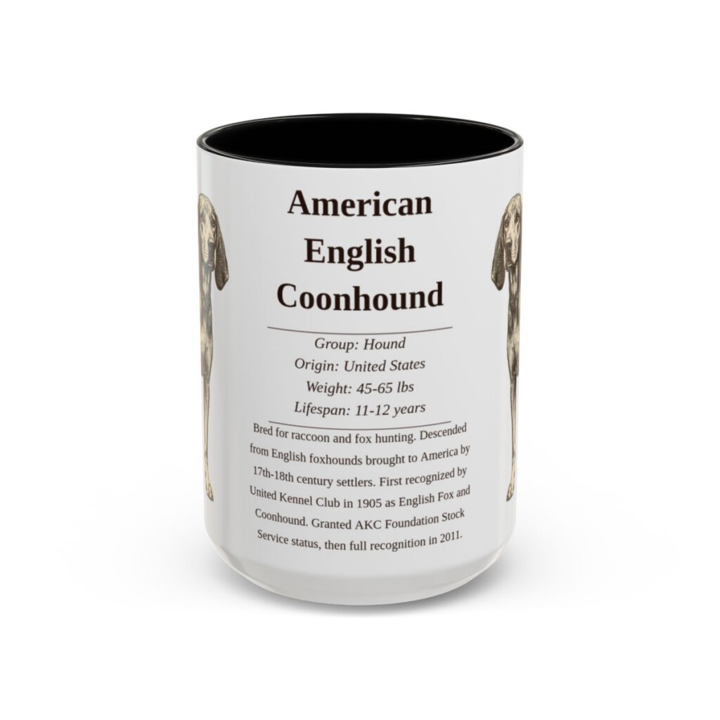 15oz American English Coonhound Mug, Illustrated Dog Breed Facts Coffee Mug, Vintage Dog Keepsake Gift